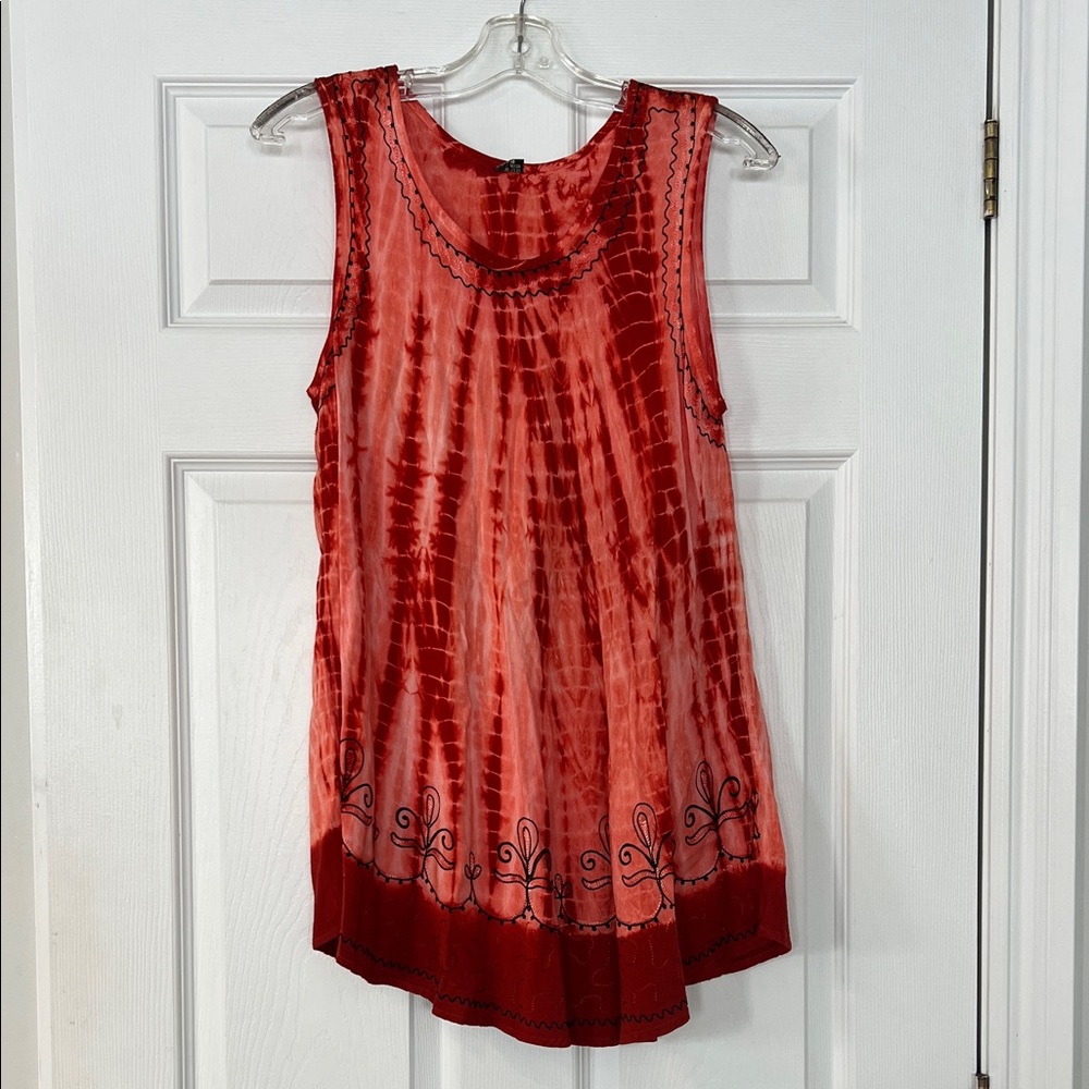 Red Tie-Dye Sleeveless Dress